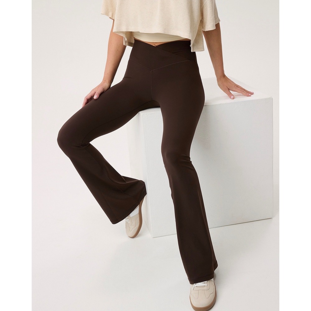 OFFLINE by Aerie Real Me Crossover High Rise Flare Leggings Chocolate Brown XS